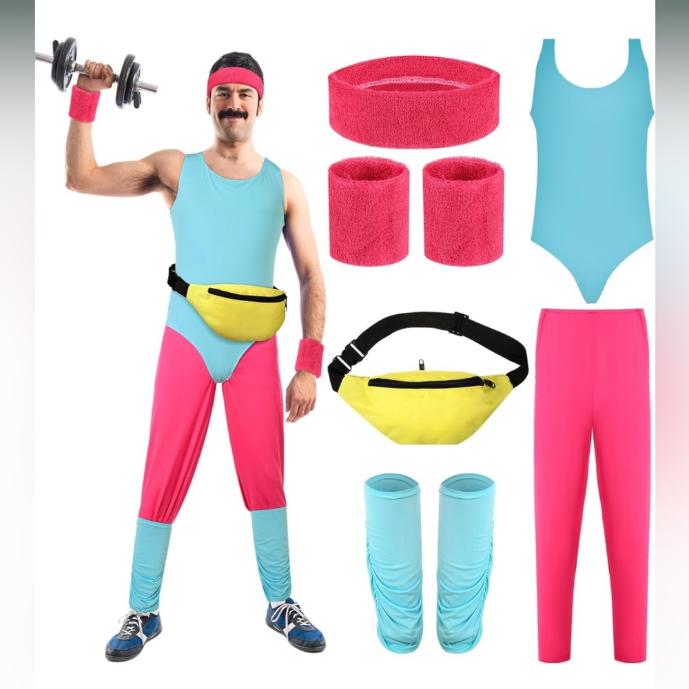 Men's 80's Retro Fitness Costume Set - size XL (Worn 1x Only)